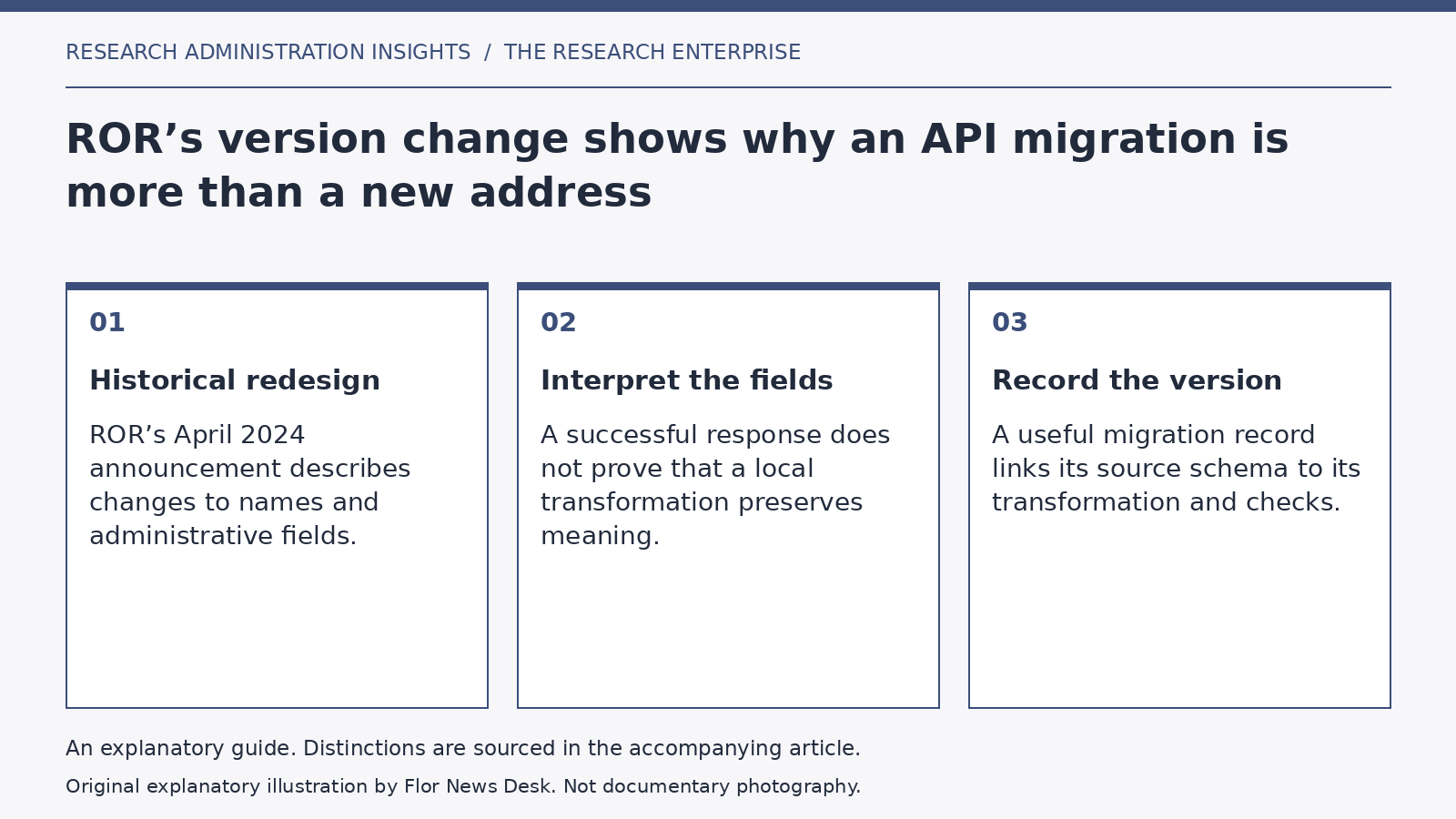 Explanatory diagram: Historical redesign; Interpret the fields; Record the version.