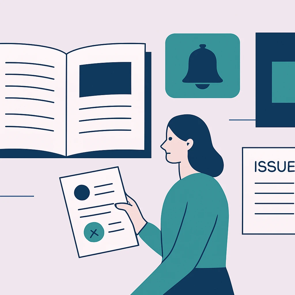 Editorial illustration representing Calls for papers, issue notices, corrections, and journal updates