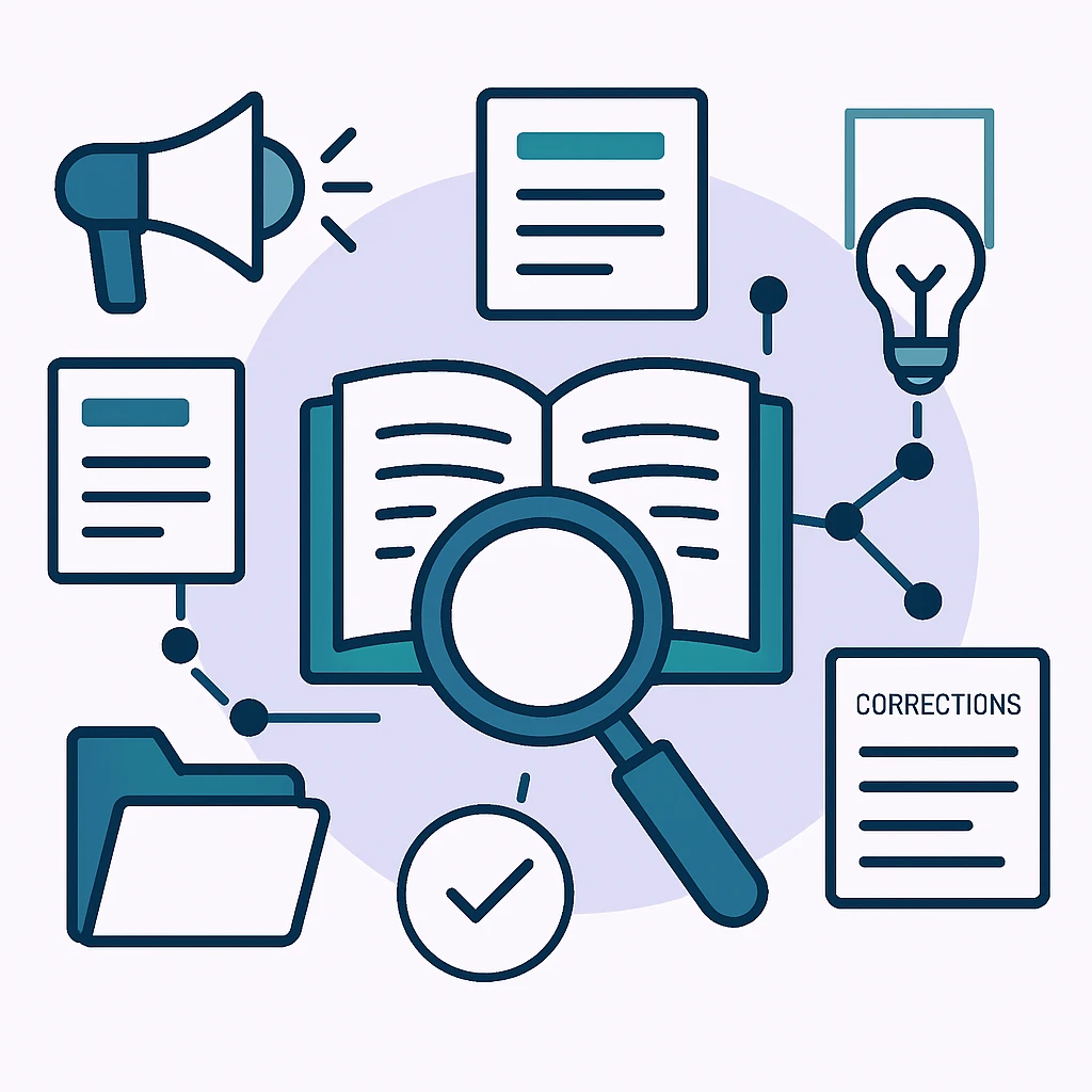 Overview of the key elements involved in Calls for papers, issue notices, corrections, and journal updates