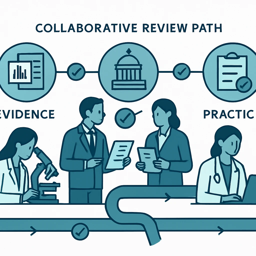Workflow and decision points for Evidence, policy, and practice relating to clinical research administration