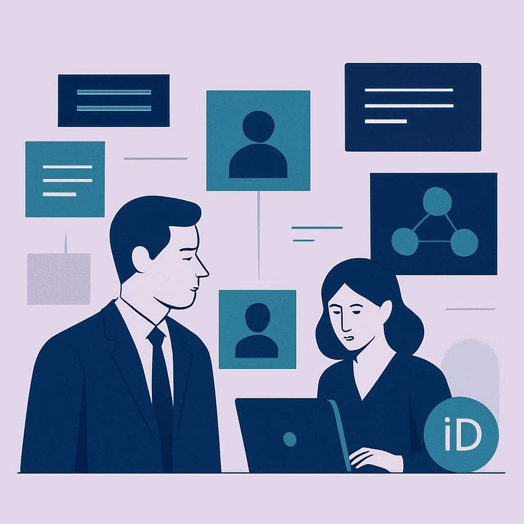 Editorial illustration representing Editors, board members, affiliations, ORCID IDs, and roles