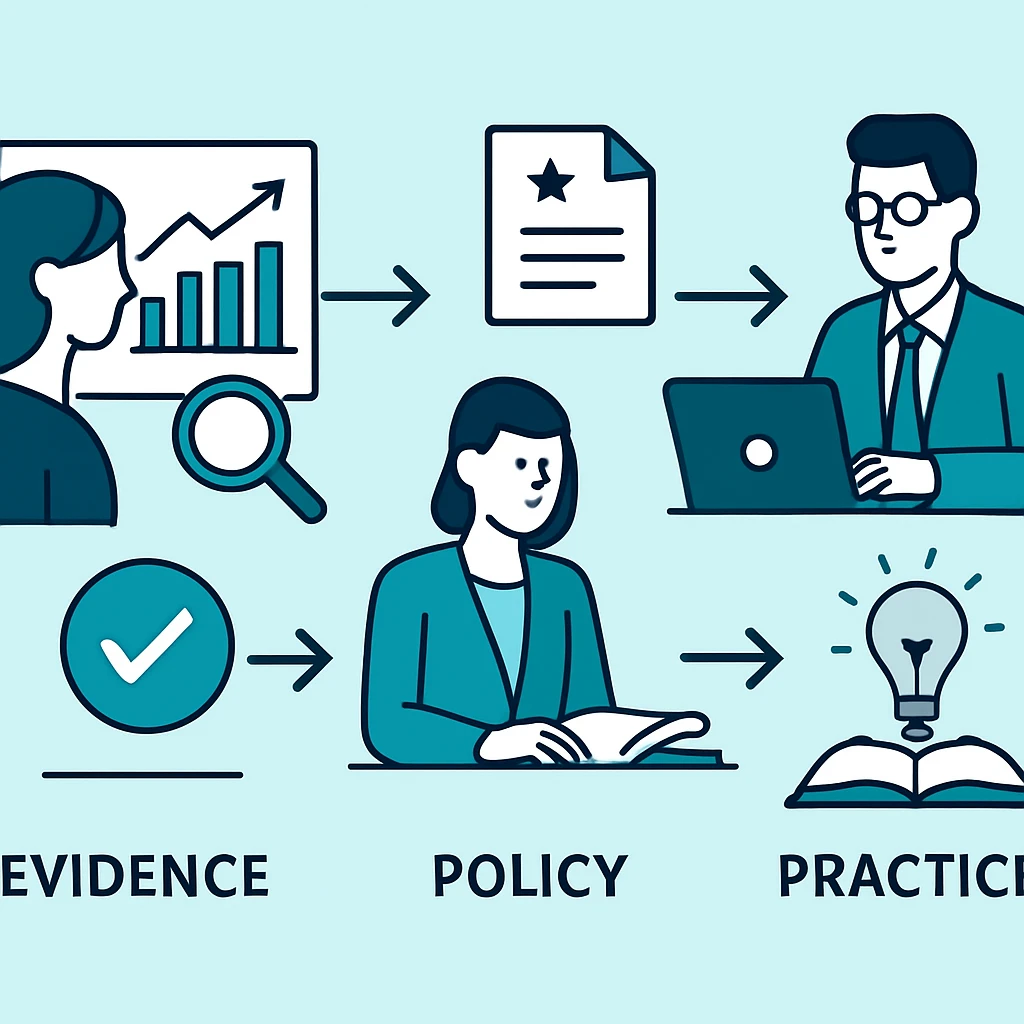Workflow and decision points for Evidence, policy, and practice relating to grants management