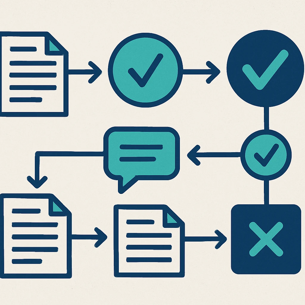 Connected steps in the journal homepage, current issue, scope, and trusted navigation process
