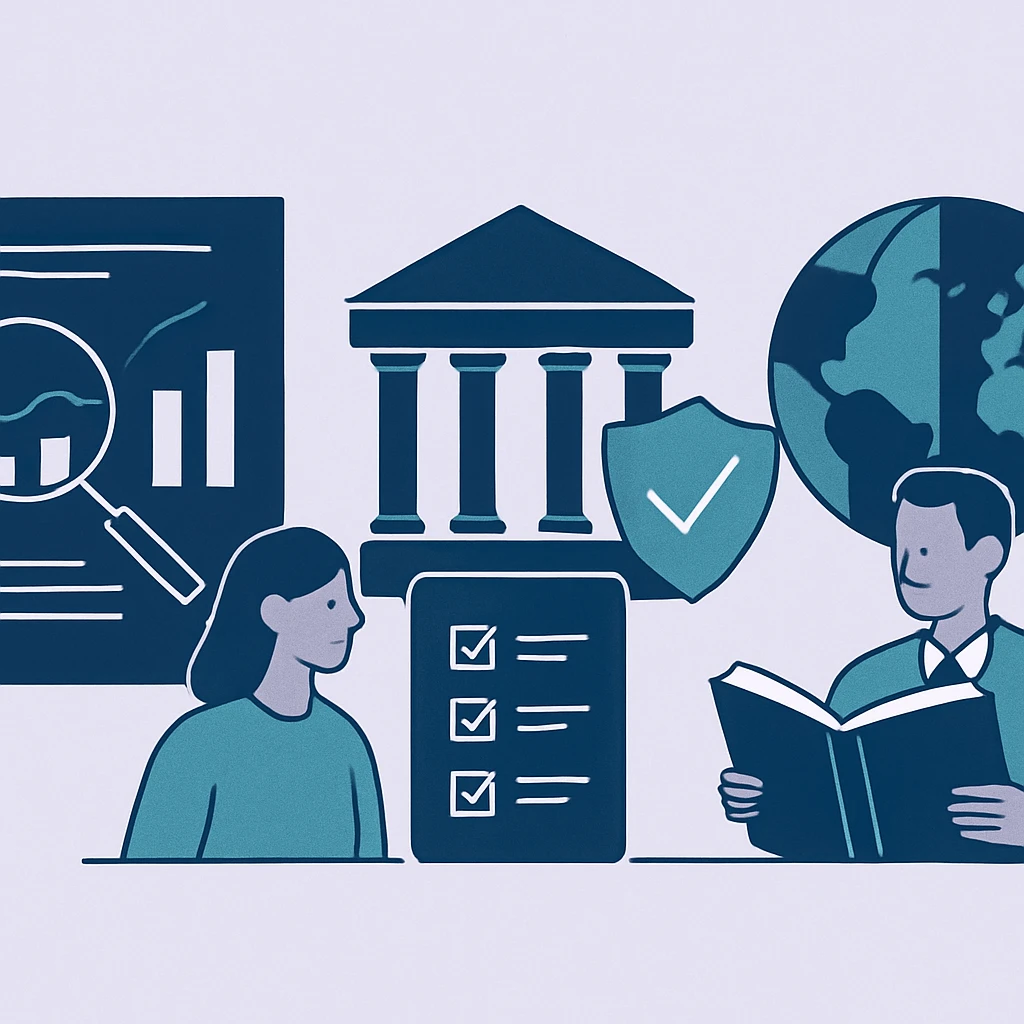 Editorial illustration representing Evidence, policy, and practice relating to post-award administration