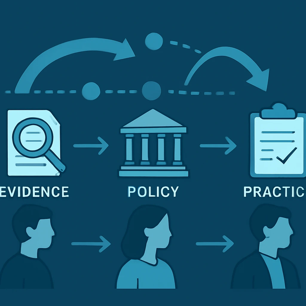 Workflow and decision points for Evidence, policy, and practice relating to post-award administration