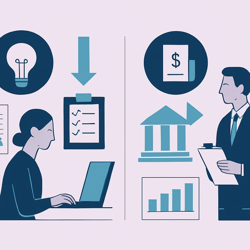 Editorial illustration representing Pre-Award vs. Post-Award Research Administration