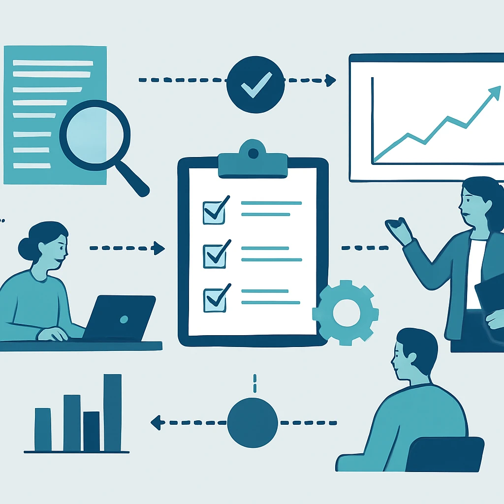 Workflow and decision points for Evidence, policy, and practice relating to pre-award administration