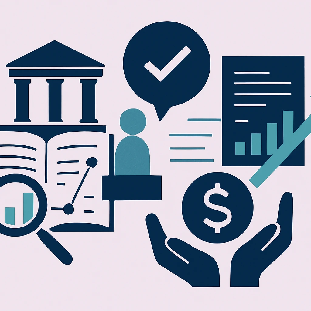 Editorial illustration representing Evidence, policy, and practice relating to research finance