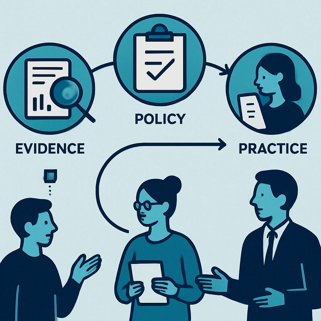 Workflow and decision points for Evidence, policy, and practice relating to research integrity