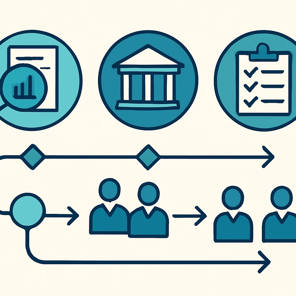 Workflow and decision points for Evidence, policy, and practice relating to sponsored research