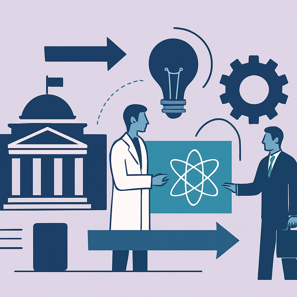 Editorial illustration representing The University Technology Transfer Process